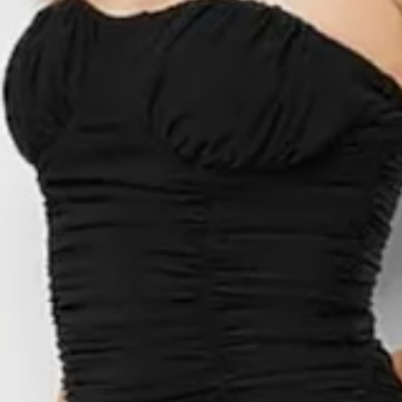 Express Rusched Mesh Strapless Sexy Lined Dress w Back Zipper Black - Picture 13 of 16